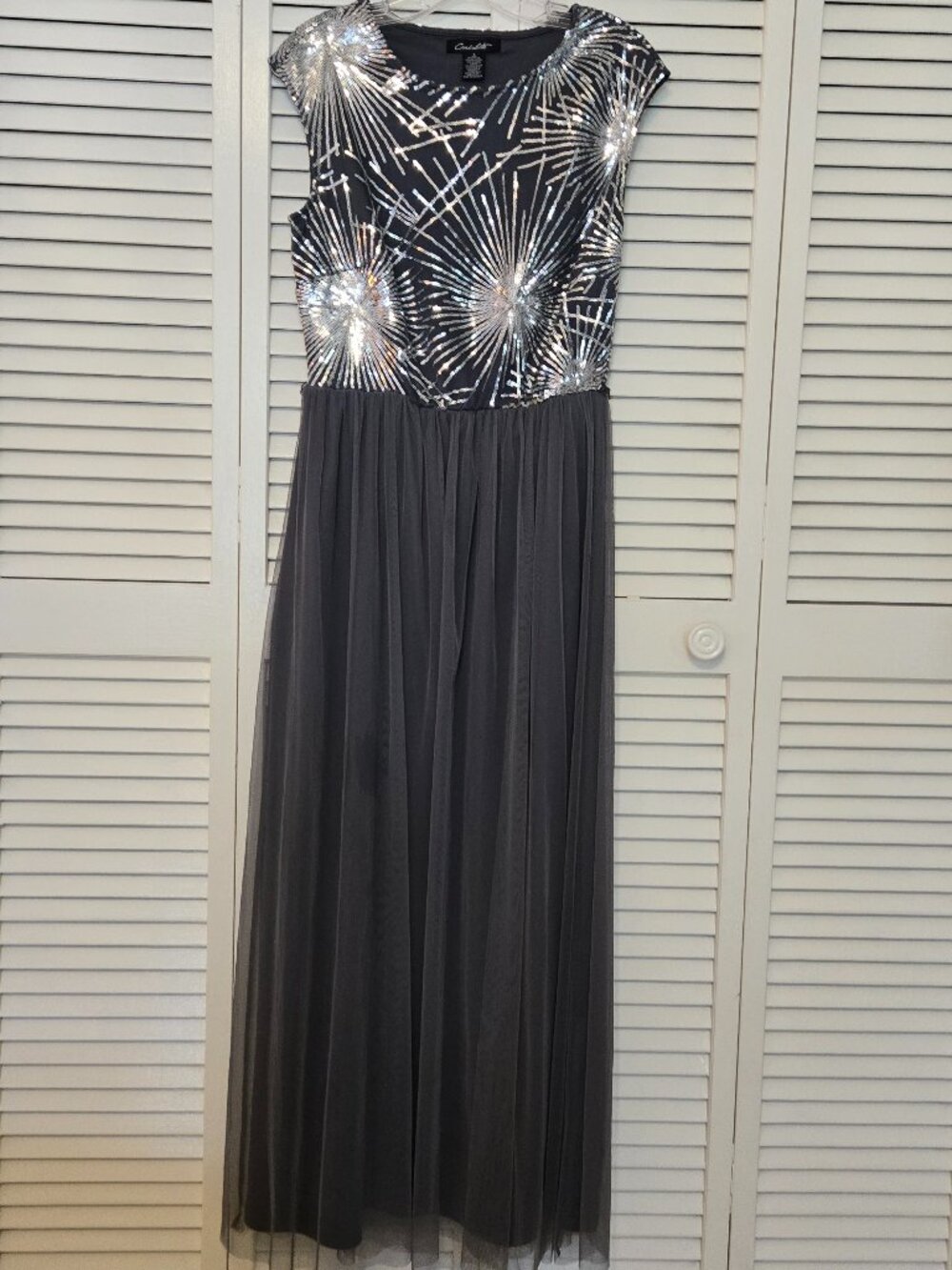 Dark Grey Evening gown with Sequined Bodice - Size S